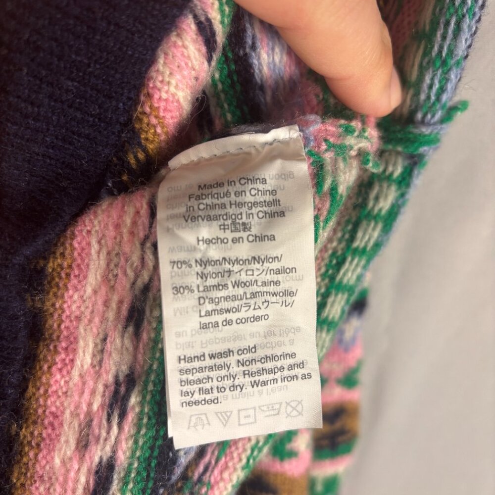 J.Crew Fair Isle Mock Neck Sweater Womens L Pink Green Wool Blend Cottage Preppy - Picture 5 of 8